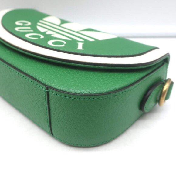 Gucci x Adidas Web Strap Mini Crossbody Flap Bag Green Leather NEW - Picture 9 of 13